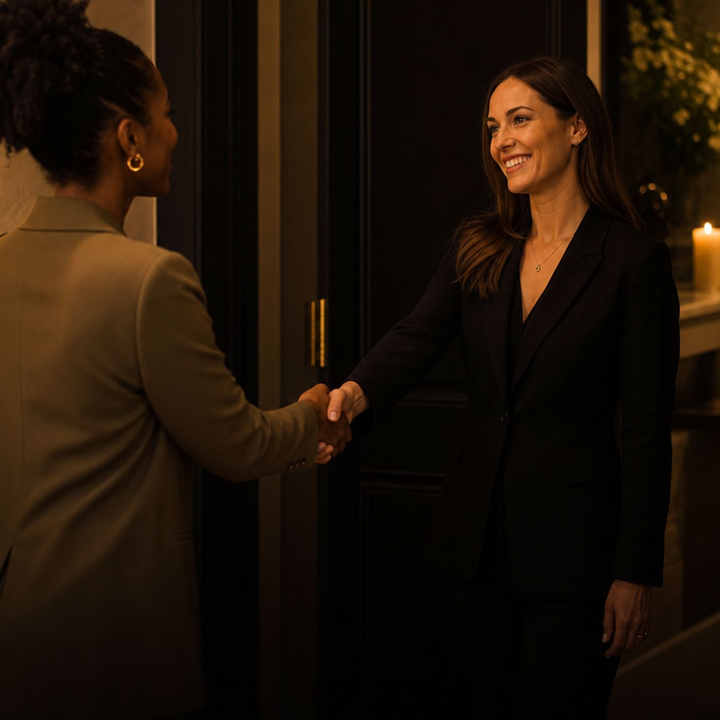 A handshake between a professional and their client.